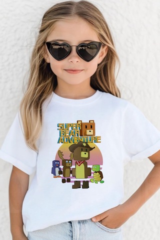 Store Süper Ayı Oyun Karekteri Desen Baskılı Çocuk Siyah Ve Beyaz Tshirt Beyaz - 741744995 Beyaz