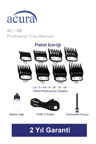 Acura Ac-88 Titanyum Seramik Bıçaklı Prof Saç Tıraş Makinesi
