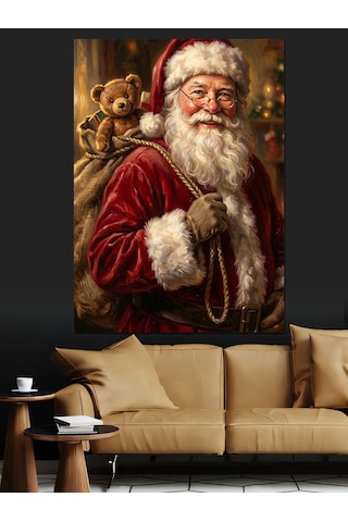 Hediye Çuvalıyla Noel Baba Santa Dekoratif Kanvas - Mdf Ahşap Tablo