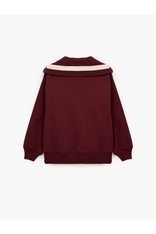 Koton Yarım Fermuarlı Pamuklu Rahat Kalıp Kolej Baskılı Sweatshirt Bordo 6wal10156ık Bordo