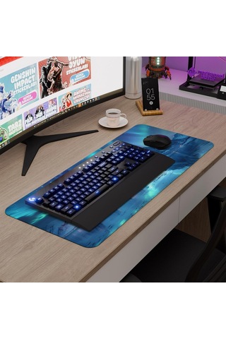 Aurora Kuzey Işıkları Gaming Mouse Pad Kauçuk Kaymaz Taban Mousepad V1, 70x30 Xl