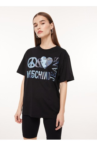 Moschino Jeans Bisiklet Yaka Baskılı Siyah Kadın T-shirt A0704