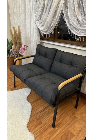 Modern Uzungöl Balkon, Bahçe, Cafe - Metal Kanepe Koltuk Takımı 2'li Antrasit