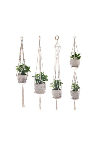 Yifomall El Yapımı 4'lü Makrome Bitki Askısı Seti - Farklı Boyutlarda Dekoratif İç/dış Mekan Saksı Askısı