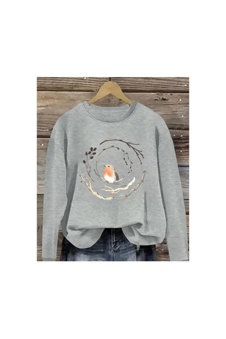 Herkesemoda Baskılıı Bisiklet Yaka İçi Polarlı Sweatshirt Beyaz