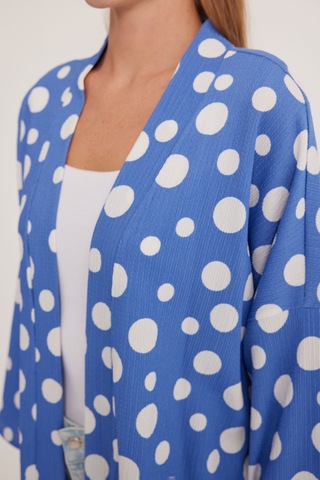Bigdart Kadın Mavi Beyaz Puantiyeli Örme Kimono 5862 001