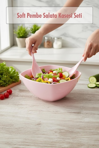 3,5 Lt Soft Pembe Akrilik Kare Salata Ve Servis Kasesi Seti 3 Parça Çok Renkli