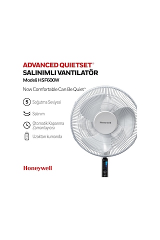 Honeywell Advanced Quietset Hsf600 Ayaklı Vantilatör, 5 Hız Ayarı, Zamanlayıcı Fonksiyonu, 70 Derece Salınım, Yü