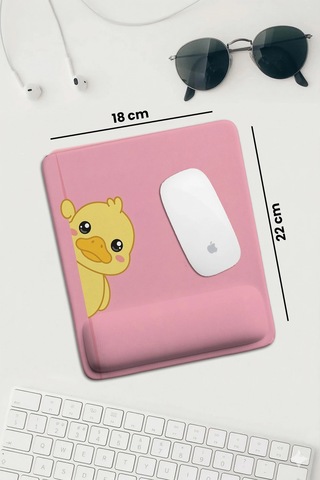 Sonictouch Pembe Bilek Destekli Sevimli Ördek Dikdörtgen Pürüzsüz Yüzey Ergonomik Mouse Pad 18x22cm Mousepad