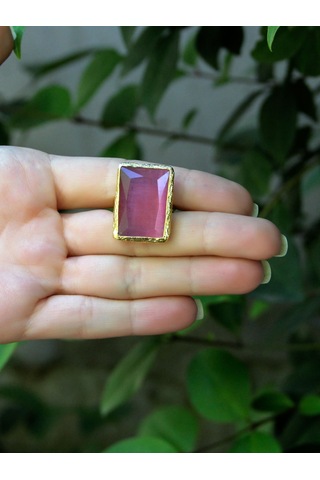 Kedi Gözü Cam Kadın Ayarlanabilir Altın Kaplama Yüzük Pembe Euy69p Pembe