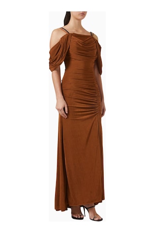 Ac By Aanchal Chanda Drape Dress Metalik Jersey Kadın Elbise Kahverengi