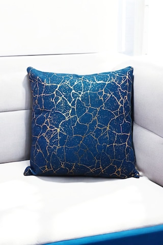 Altın Varak Desenli Dekorafit Tekli Kırlent Kılıfı 42x42 Cm Şık Ve Zarif Tasarım Lacivert