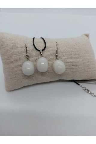 Balık Hediyelik Beyaz Oniks Doğaltaş Kolye ve Seti 10