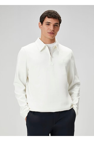 Beymen Club Beyaz Yarım Fermuarlı Polo Sweatshirt Beyaz