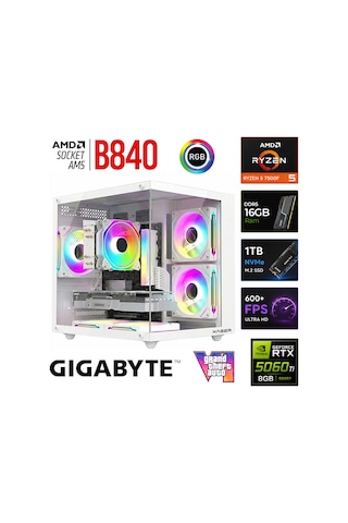 Xaser Apex X60 R5 7500F 16 GB 1 TB M.2 Nvme SSD 8 GB RTX5060 Ti Free Dos Masaüstü Oyuncu Bilgisayarı