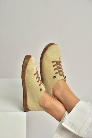 Fox Shoes Y999364003 Bej Hakiki Deri Süet Kadın Spor Ayakkabı Sneakers Bej