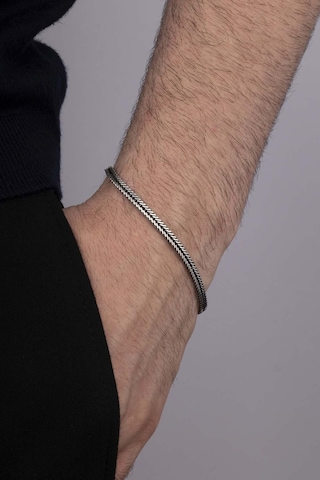 Gümüş Pazarım Tilki Kuyruğu 925 Ayar Gümüş Erkek Zincir Bileklik Siyah