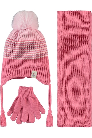 Kitti Kız Çocuk Atkı Bere Eldiven Set 1-4 Yaş Koyu Pembe 24240600323w1-2
