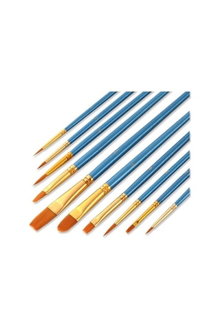 Willowhaven Zhu Tıng 20 Adet İnci Çubuk Naylon Saç Kombinasyonu Fırçası, Mavi 27.5x7.5 Cm, 85 Gr/takım , Ahşap+alüminyum, Sulu/akrilik Boya İçin