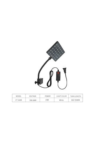 Vkemall Ct-128b Akvaryum Led Işığı, Yüksek Parlaklık, Bitki Geliştirici, Esnek Kafa, Evrensel Klips, Avrupa Standartı Siyah
