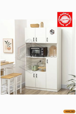 Tamamı Mdf 6 Kapaklı Fırın Bölmeli Açık Raflı Çok Amaçlı Mutfak Dolabı