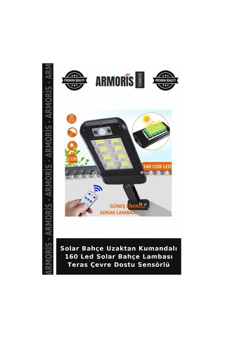Solar Bahçe Uzaktan Kumandalı 160 Led Solar Bahçe Lambası Teras Çevre Dostu Sensörlü