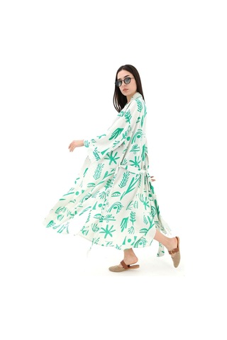 Wpr Baskılı Keten Kimono - Yeşil-yeşil Yeşil