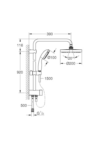 Grohe New Tempesta System 200 Duvar Bağlantılı Divertörlü Duş