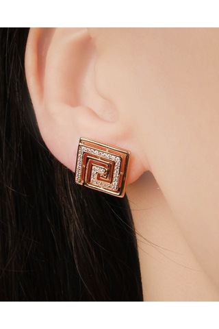 Lekka Design Kadın Kararmaz Çelik Lüks Takı Zirkon Taşlı Kare Küpe Altın