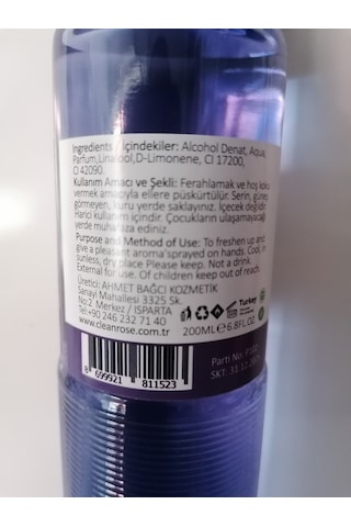 Cleanrose Lavanta Kolonyası Cam Şişe 200ml