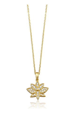 14 Ayar Altın Taşlı Lotus Çiçeği Kolye