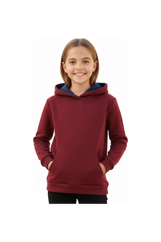 Kız Çocuk Bordo Kapüşonlu Cepli 3 İplik Sweatshirt Bgl-st04998 Bordo