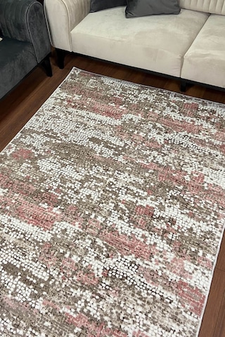 Burçe Gül Renkli Altı Kaymaz Yıkanabilir Halı-364 Pembe