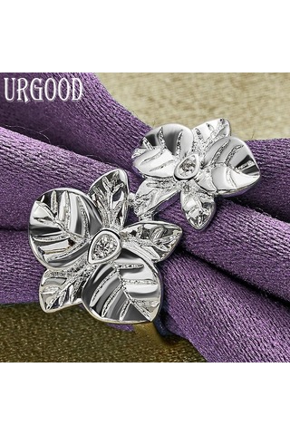 925 Ayar Gümüş Moda Çiçek Yüzük Güzel Hediye Takı 8