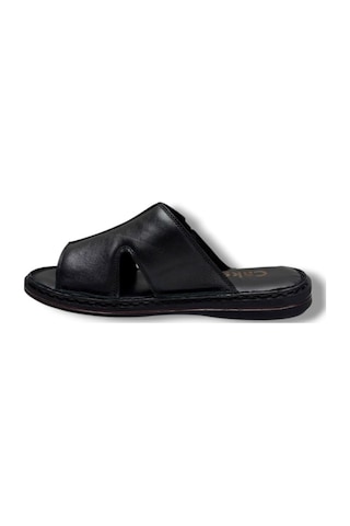 Cakgo 163-26 Hakiki Deri Ultra Soft Geniş Bant Anatomik Erkek Terlik 40-47 Siyah