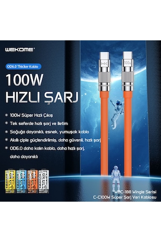 Wekome WDC-188 100 W Type-c To Type-c Hızlı Şarj Kablosu Beyaz