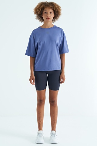 Tommy Life Eflatun O Yaka Baskı Detaylı Oversize Kısa Kol Kadın T-shirt - 97263 Eflatun