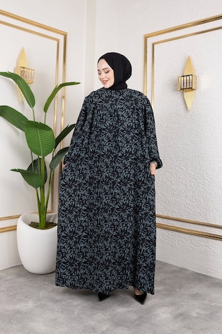 Nevayla Moda Robalı Desenli Viskon Elbise - Yeşil / E0126 Yeşil