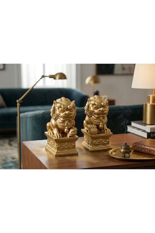 Feng Shui Altın Koruyucu Aslan Figürü Çift Güç, Koruma Ve Zenginlik Sembolü Feng Shui Altın Koruyucu Aslan Figürü Çift Güç, Koruma Ve Zenginlik Sembolü