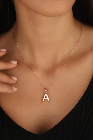 Taşsız Gümüş Bombe Harf Kolye - A Rose Gold