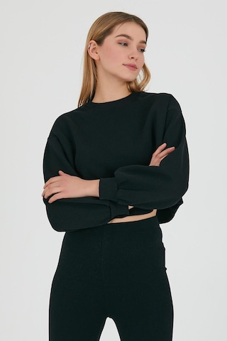 Kadın Bisiklet Yaka 3 İplik Sweatshirt Siyah