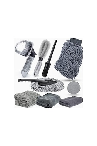 Polham 9 Parçalı Araba, Motorsiklet İçin Detaylı Temizleme Seti, Oto Bakım Seti, Mikrofiber Set