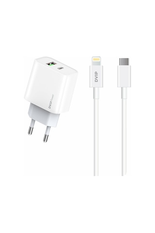 Dvıp N35 Type-c To Lightning 2.4a Kablolu Hızlı Şarj Aleti Set Beyaz