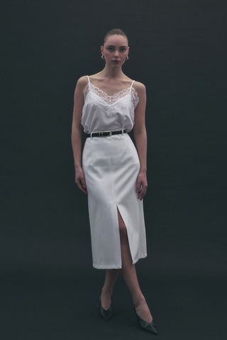 Sateen Anna Yırtmaçlı Etek - Ekru-137174 Ekru