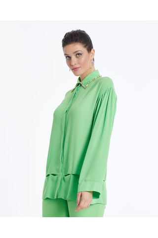 Kadın Yakası Taş Detaylı Gömlek - Modern Ve Şık - Günlük Ve Özel Günler İçin Gömlek Yeşil