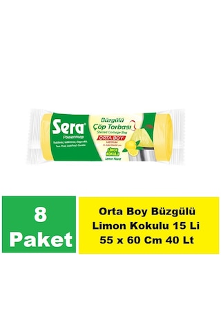 Sera Çöp Torbası Büzgülü Limon Orta Boy 55 X 60 Cm 8 X 15 Li