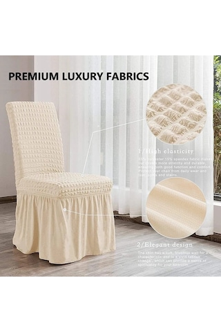 StarMall Brürümcük Etekli Sandalye Kılıfı, Lastikli,esnekli Sandalye Örtüsü 1 Adet Krem