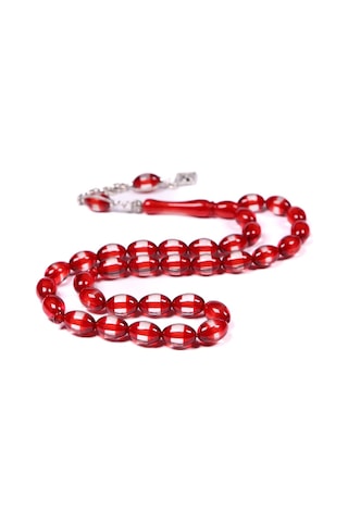 Kırmızı Sürmeli Toz Kehribar Tesbih 12x8 Mm