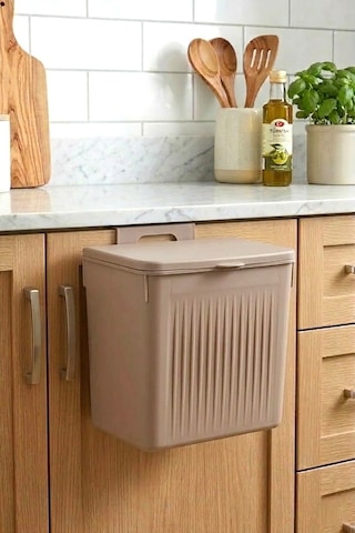 Askılı Ve Yapışkanlı Mutfak Ve Banyo İçin Pratik Çöp Kovası 8lt Açık Kahve