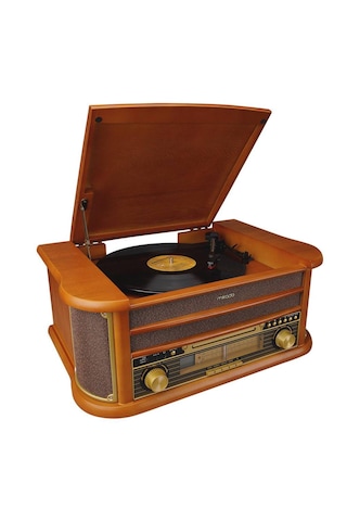 Mikado MN-P325 Dönence Ahşap Nostalji Pikap USB/Kaset/CD/Radyo/Bluetooth Plak Çalar Kumandalı